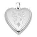 Sterling Silver RH-plated Satin/Polished Angel Wings 20mm Heart Locket