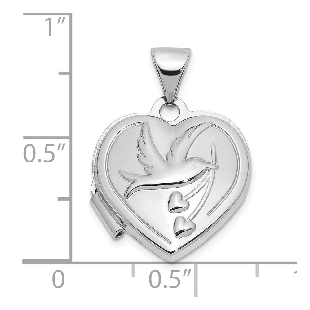 SS Rhodium-plated 15mm Dove Together forever Reversible Heart Locket