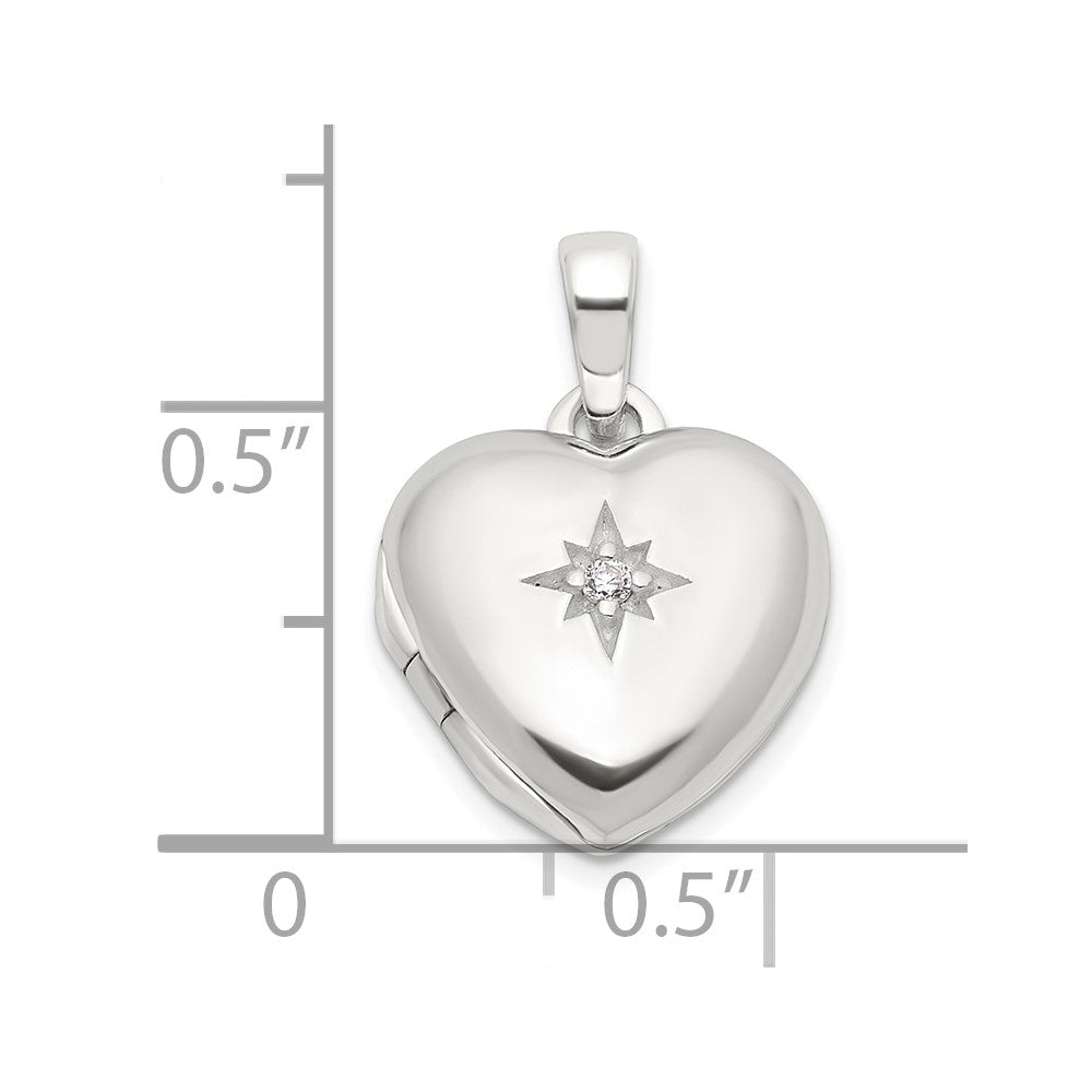 Sterling Silver E-coated CZ 13mm Heart Locket