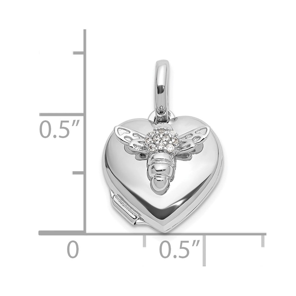 Sterling Silver Rhodium-plated Polished 12mm CZ Bee Heart Locket