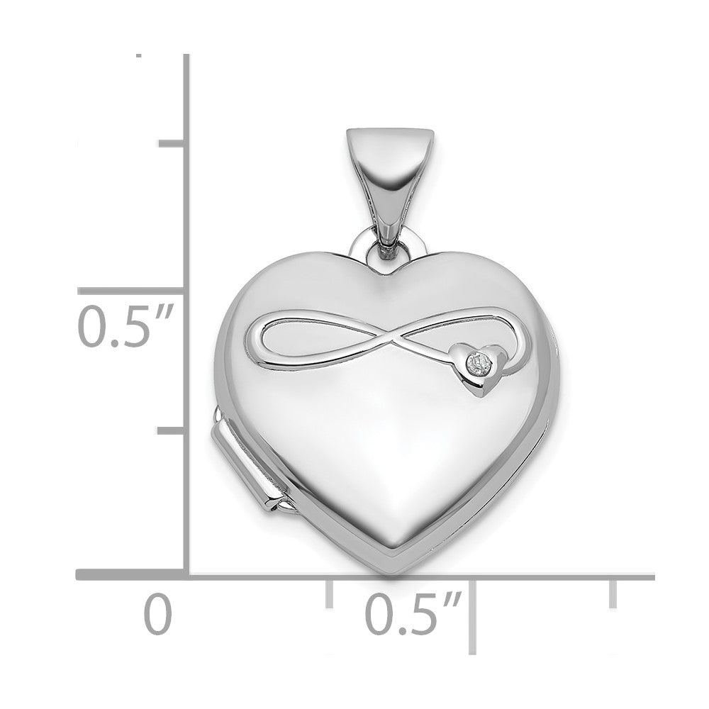 Sterling Silver Rhodium-plated Diamond Infinity 15mm Heart Locket