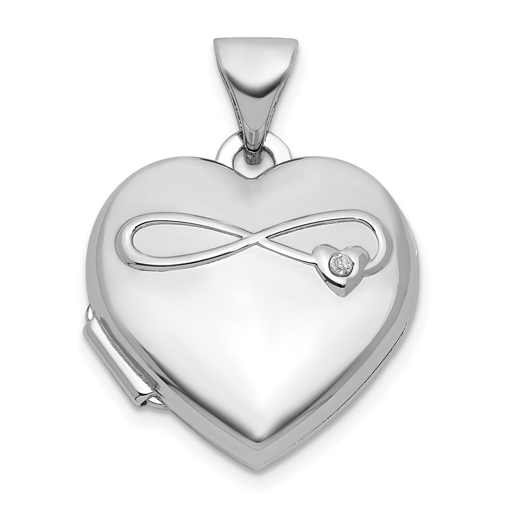 Sterling Silver Rhodium-plated Diamond Infinity 15mm Heart Locket
