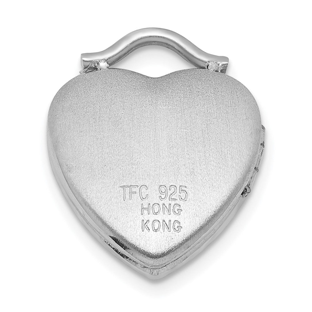Sterling Silver RH-pl Brushed And Polished Diamond 12mm Heart Locket