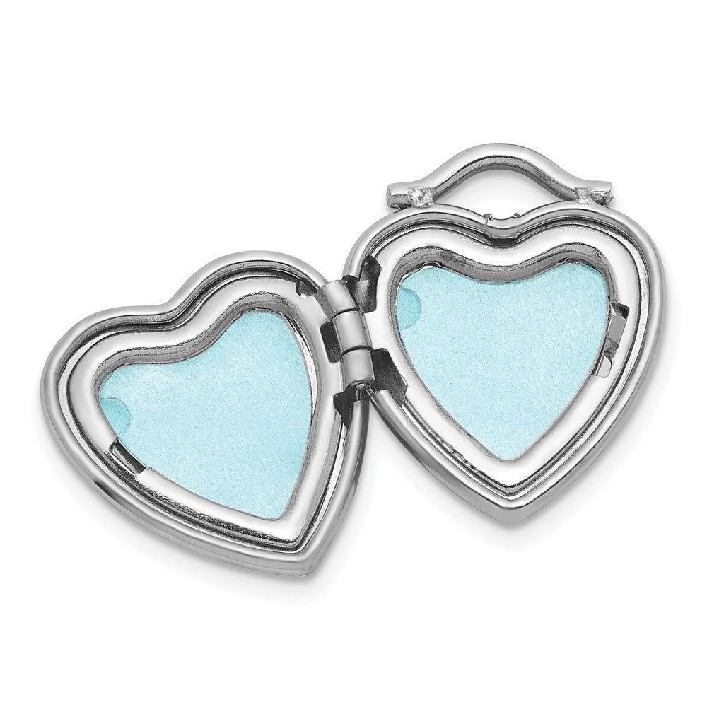 Sterling Silver RH-pl Brushed And Polished Diamond 12mm Heart Locket