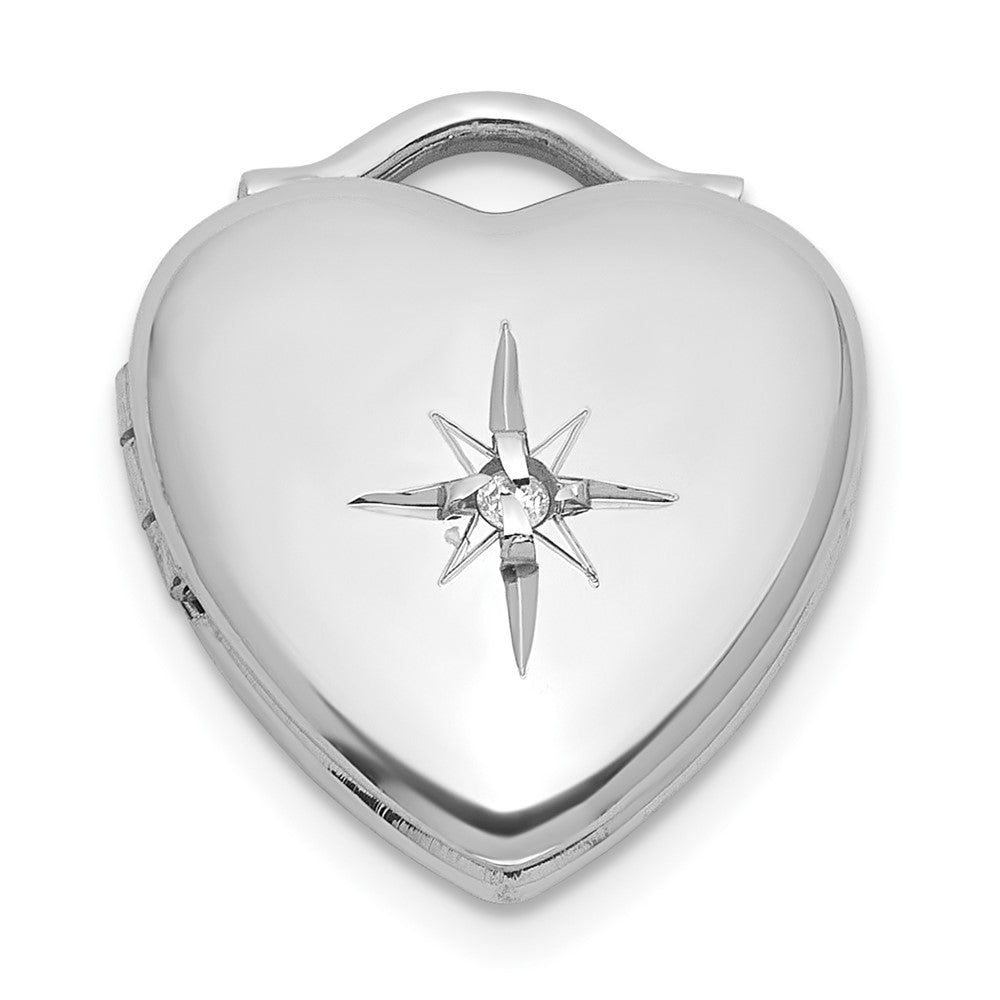 Sterling Silver RH-pl Brushed And Polished Diamond 12mm Heart Locket