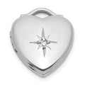Sterling Silver RH-pl Brushed And Polished Diamond 12mm Heart Locket