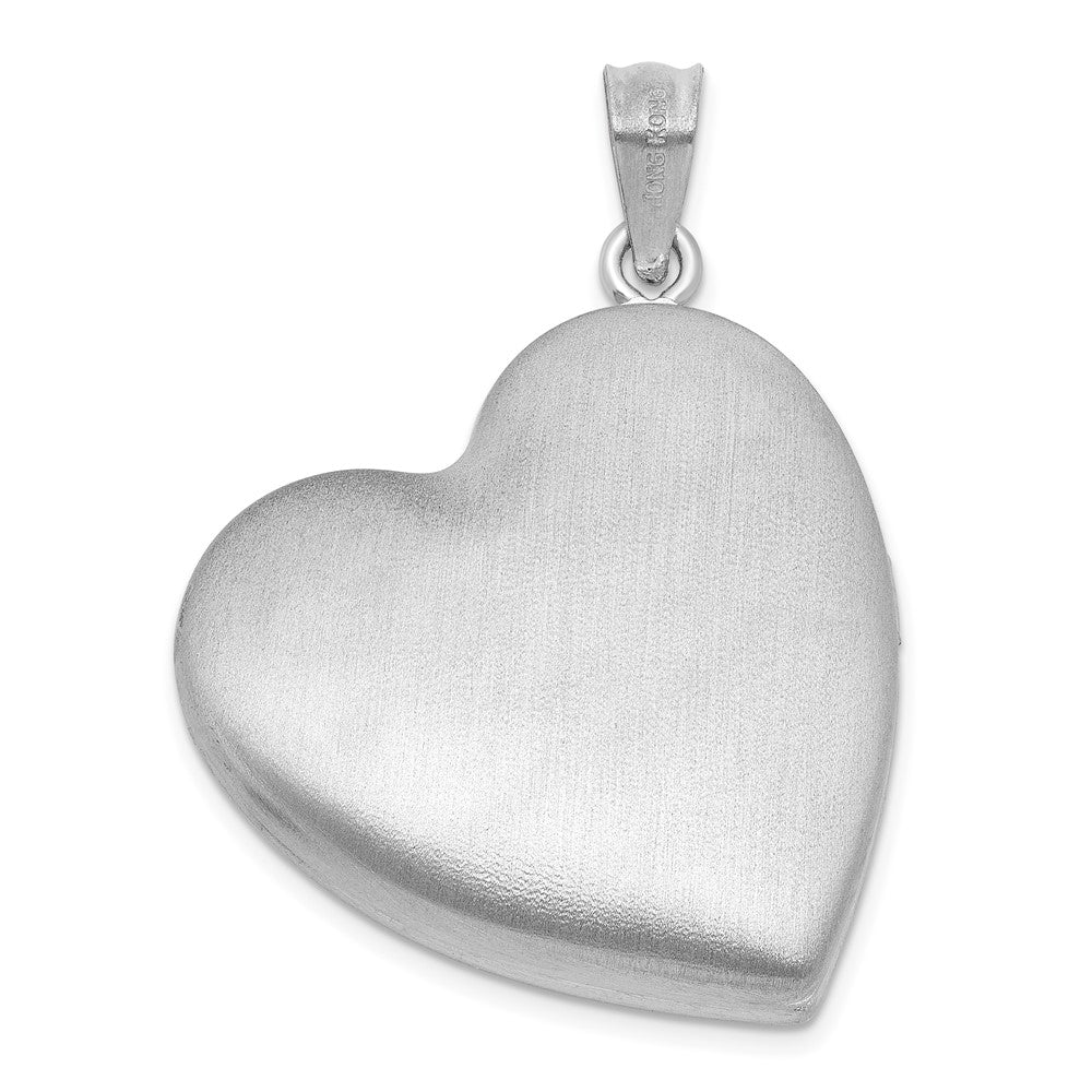 Sterling Silver RH-pl Brushed And Polished Diamond 24mm Heart Locket