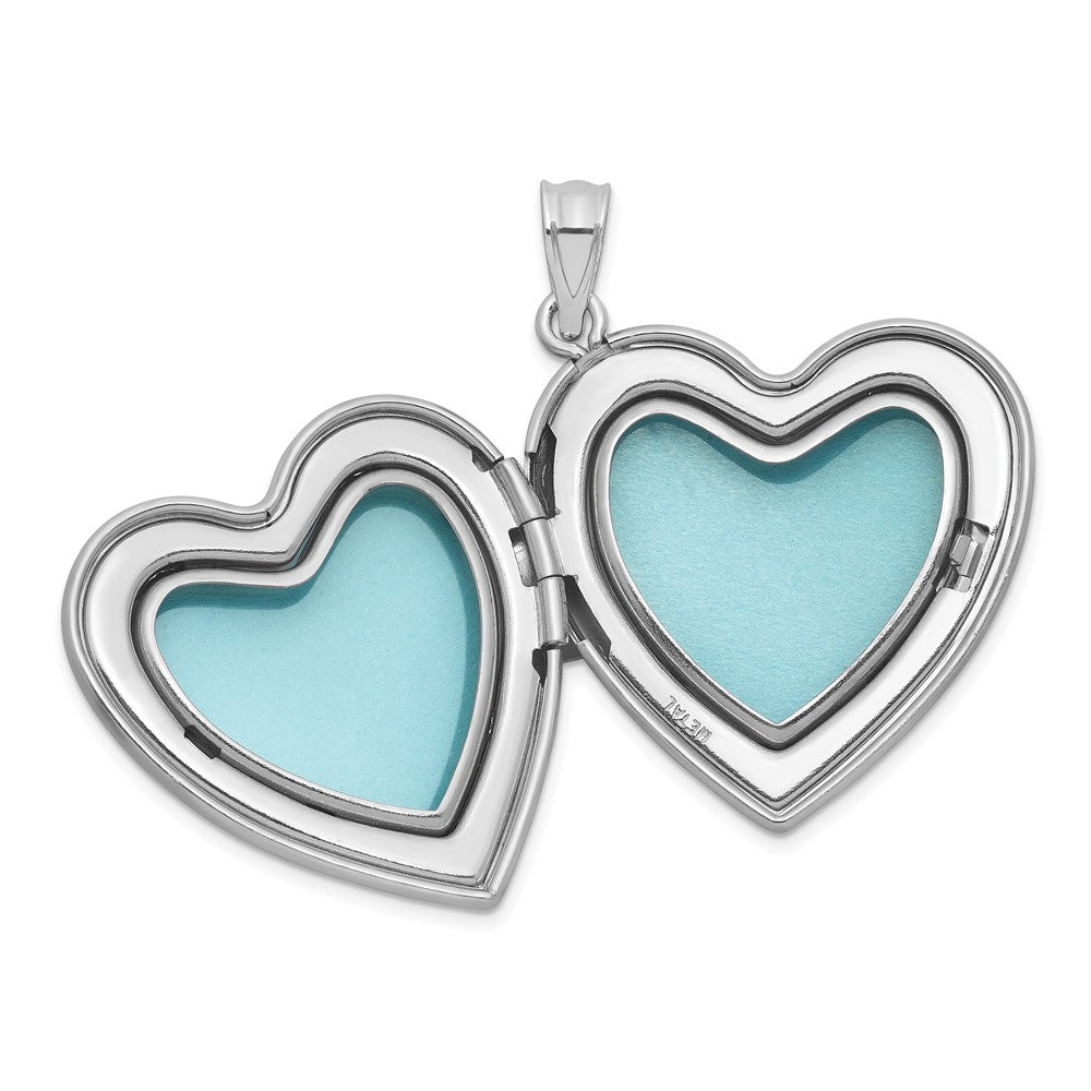 Sterling Silver RH-pl Brushed And Polished Diamond 24mm Heart Locket