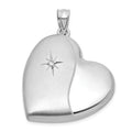 Sterling Silver RH-pl Brushed And Polished Diamond 24mm Heart Locket
