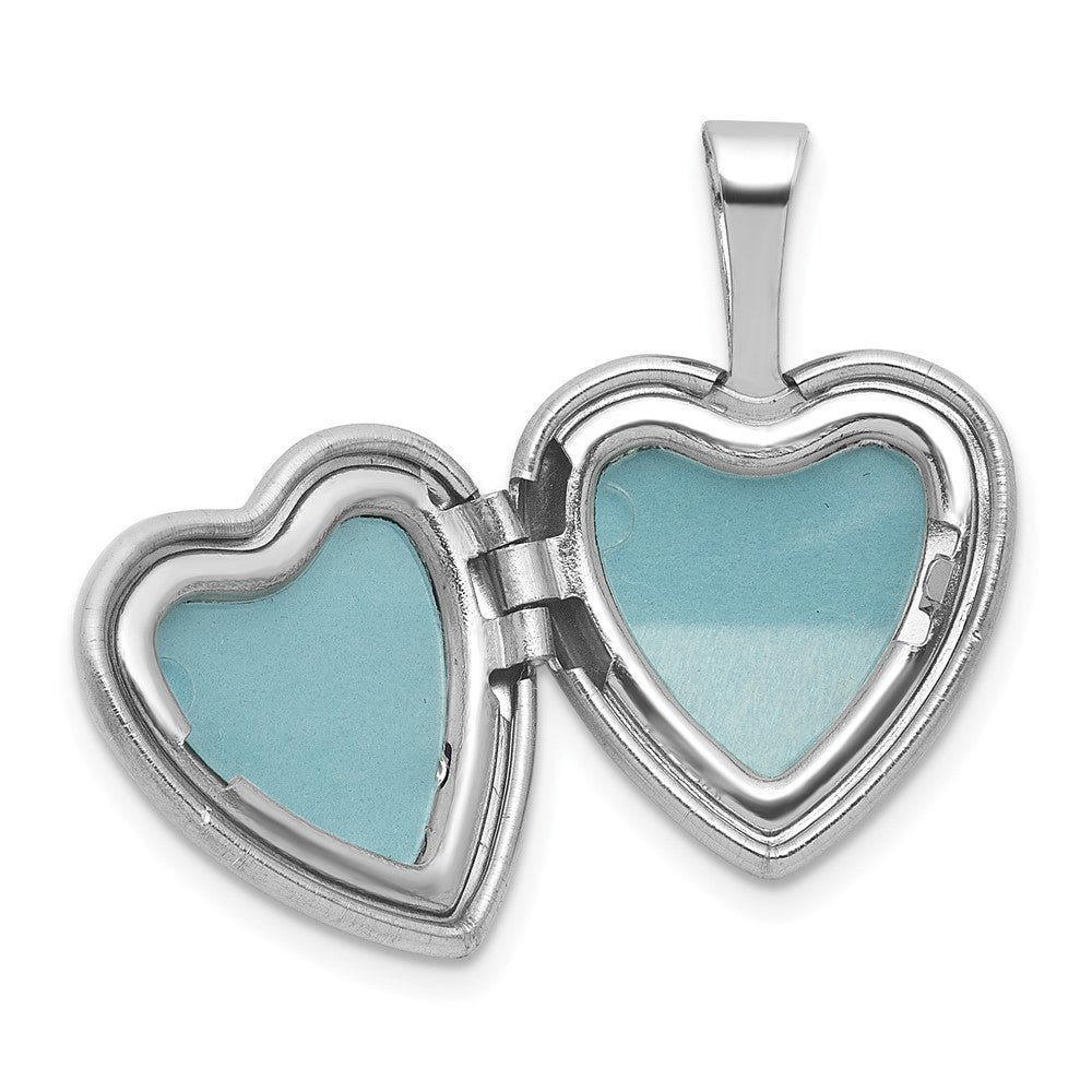 Sterling Silver RH-pl Brushed And Polished Diamond 12mm Heart Locket