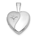 Sterling Silver RH-pl Brushed And Polished Diamond 12mm Heart Locket