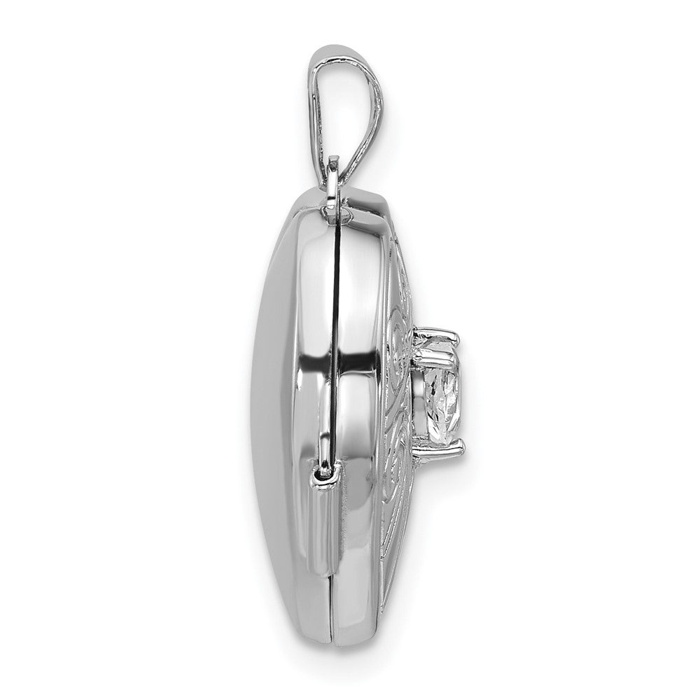 Sterling Silver RH-plated White Topaz April Birthstone 18mm Heart Locket