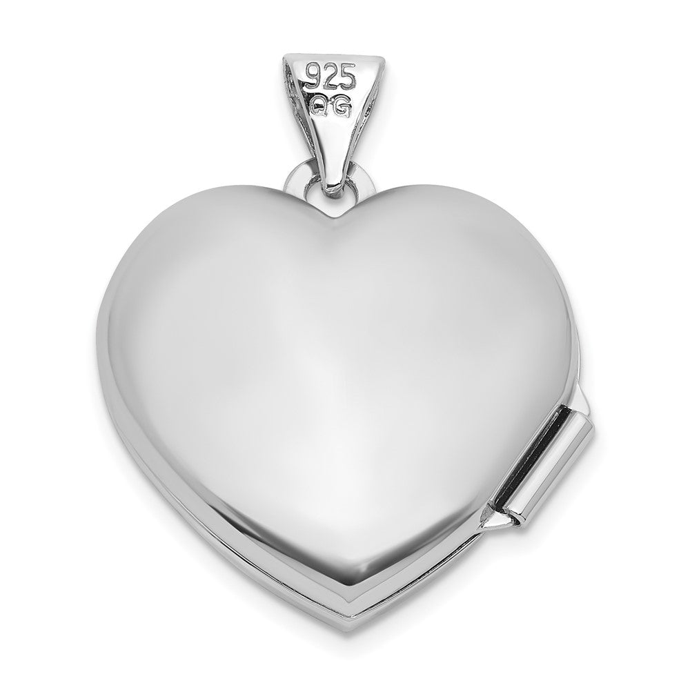Sterling Silver RH-plated White Topaz April Birthstone 18mm Heart Locket