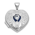 Sterling Silver RH-plated White Topaz April Birthstone 18mm Heart Locket