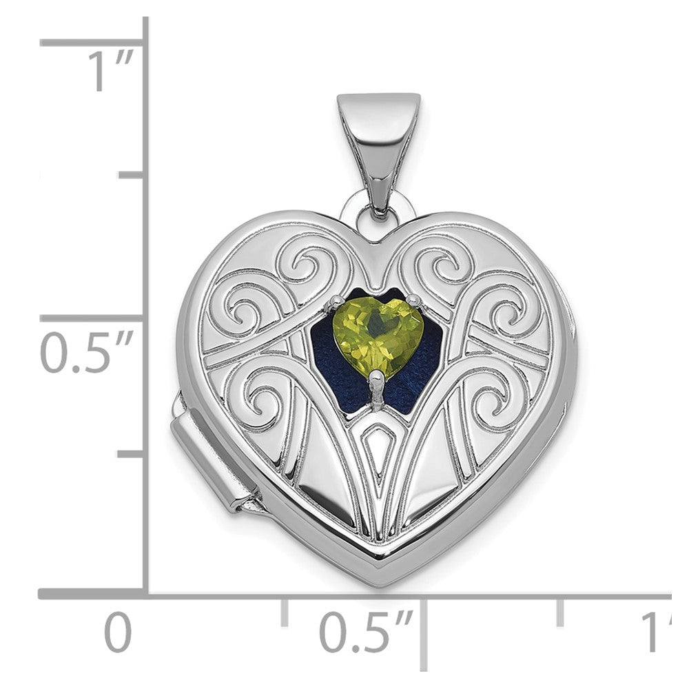 Sterling Silver RH-plated Peridot August Birthstone 18mm Heart Locket