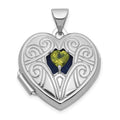 Sterling Silver RH-plated Peridot August Birthstone 18mm Heart Locket