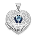 Sterling Silver RH-plated Blue Topaz December Birthstone 18mm Heart Locket