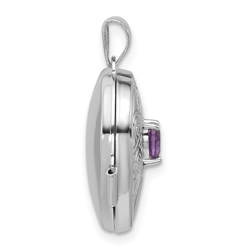 Sterling Silver RH-plated Amethyst February Birthstone 18mm Heart Locket