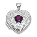 Sterling Silver RH-plat Lab Created Ruby July Birthstone 18mm Heart Locket