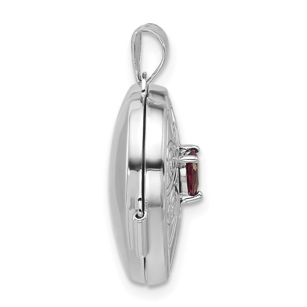 Sterling Silver RH-plat Rhodolite Garnet June Birthstone 18mm Heart Locket