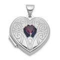 Sterling Silver RH-plat Rhodolite Garnet June Birthstone 18mm Heart Locket