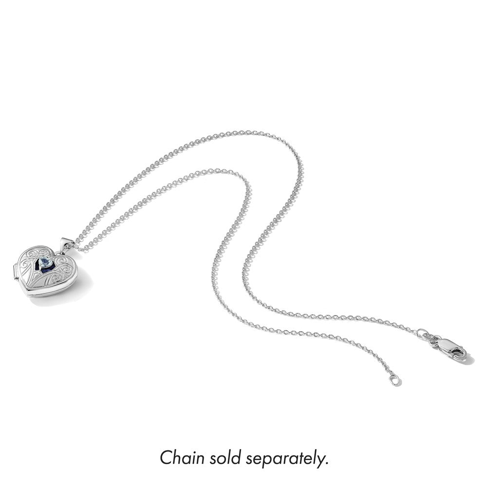 Sterling Silver RH-plated Aquamarine March Birthstone 18mm Heart Locket