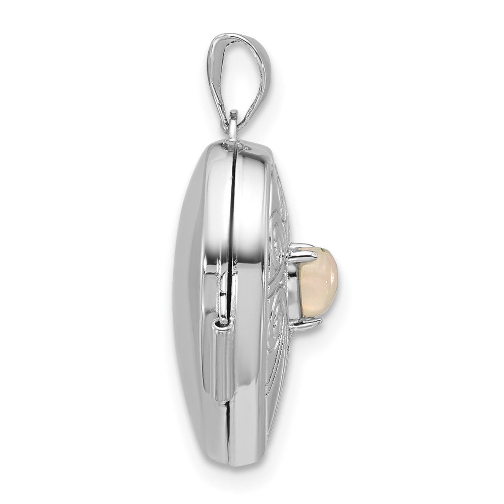 Sterling Silver RH-plated Opal October Birthstone 18mm Heart Locket