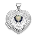 Sterling Silver RH-plated Opal October Birthstone 18mm Heart Locket