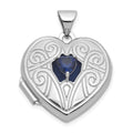 SS RH-plated Lab Cr. Sapphire September Birthstone 18mm Heart Locket
