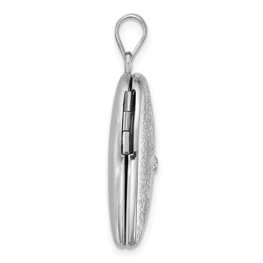 SS RH-pl Brushed And Polished Diamond Foot Prints 24mm Heart Locket