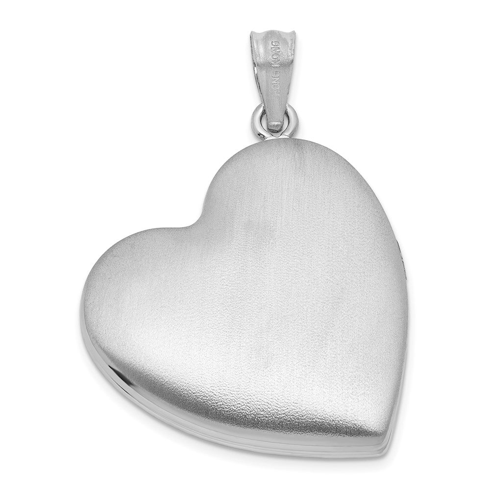 SS RH-pl Brushed And Polished Diamond Foot Prints 24mm Heart Locket