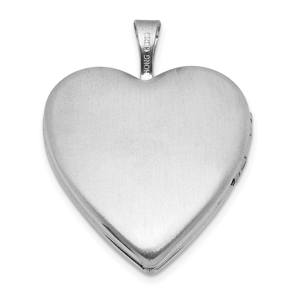 SS RH-pl Brushed And Polished Diamond And Angel 20mm Heart Locket