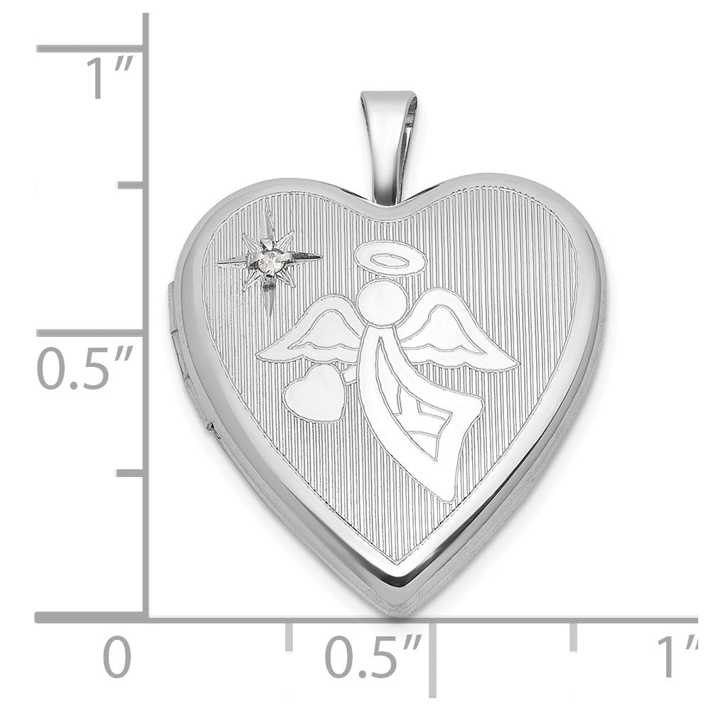 SS RH-pl Brushed And Polished Diamond And Angel 20mm Heart Locket