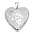 SS RH-pl Brushed And Polished Diamond And Angel 20mm Heart Locket