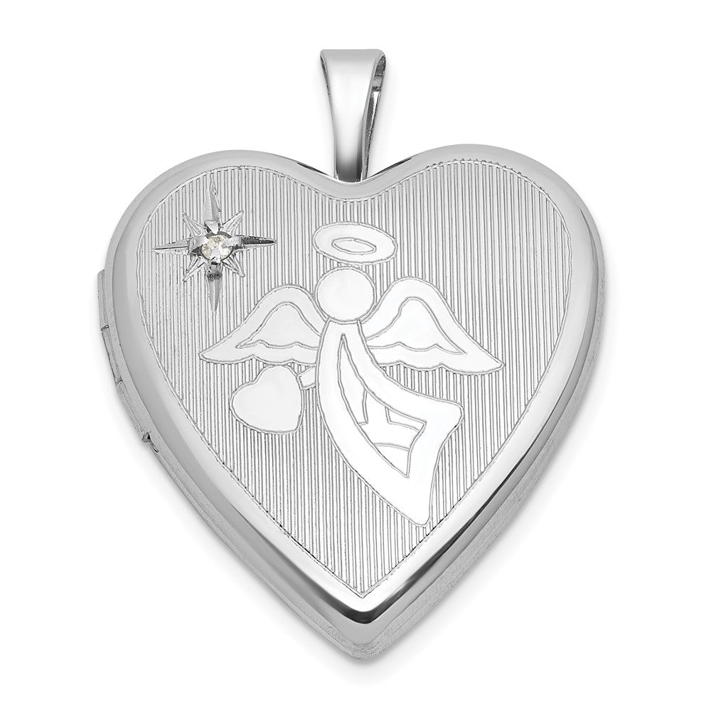 SS RH-pl Brushed And Polished Diamond And Angel 20mm Heart Locket