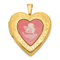 SS Gold-plated Brushed / Polished Pink Angel Resin Cameo 20mm Heart Locket