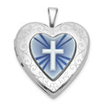 SS RH-pl Brushed And Polished Blue Cross Resin Cameo 20mm Heart Locket