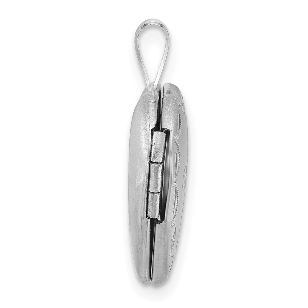 Sterling Silver RH-pl Brushed Fancy Cross 16mm Heart Locket