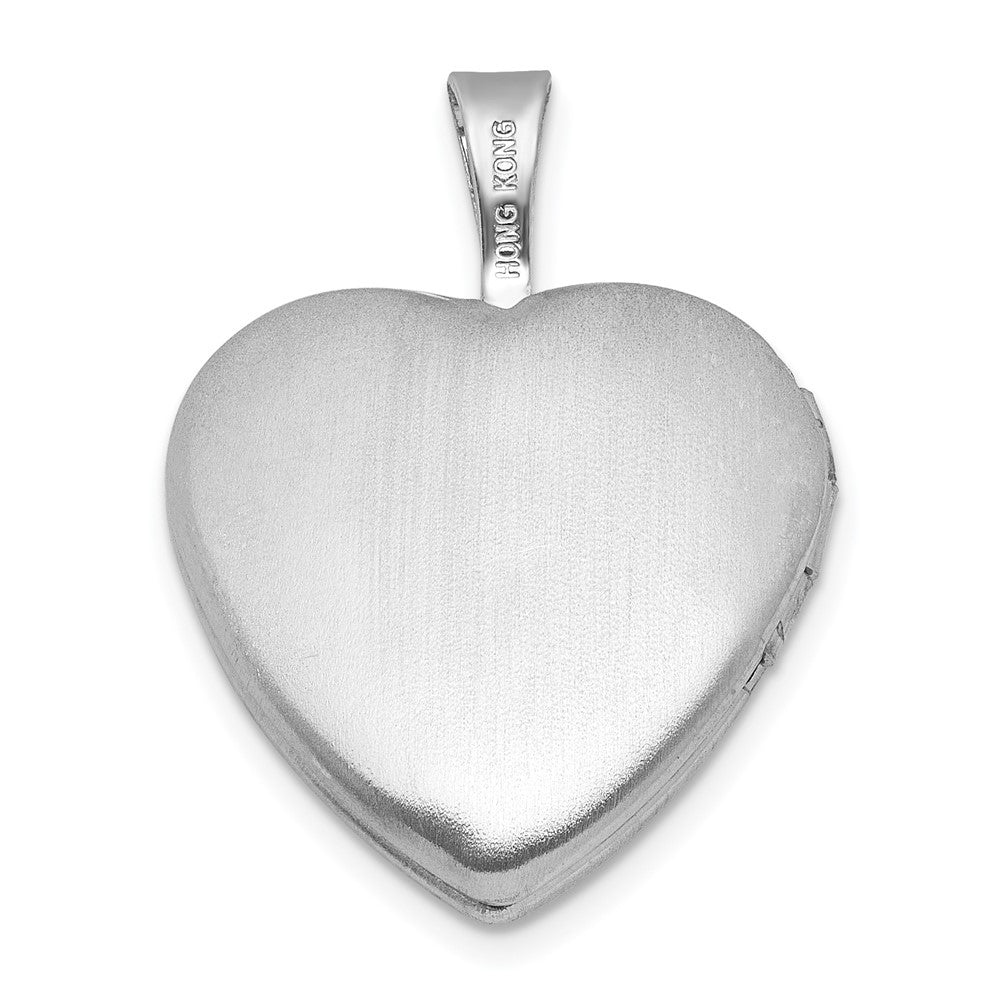 Sterling Silver RH-pl Brushed Fancy Cross 16mm Heart Locket
