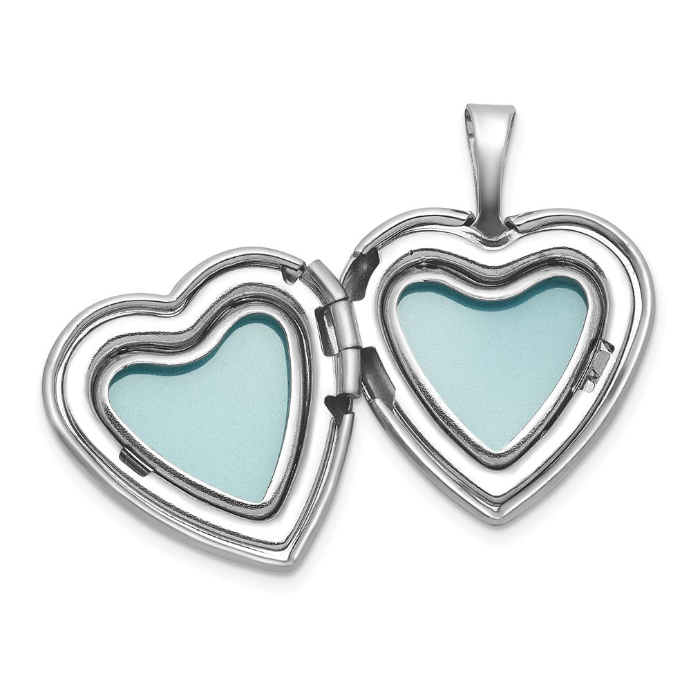 Sterling Silver RH-pl Brushed Fancy Cross 16mm Heart Locket