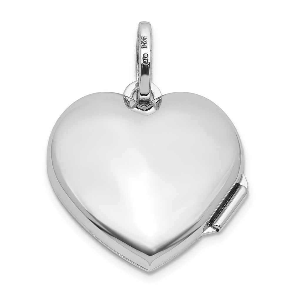 Sterling Silver Rhodium-plated Polished with Border 18mm Heart Locket