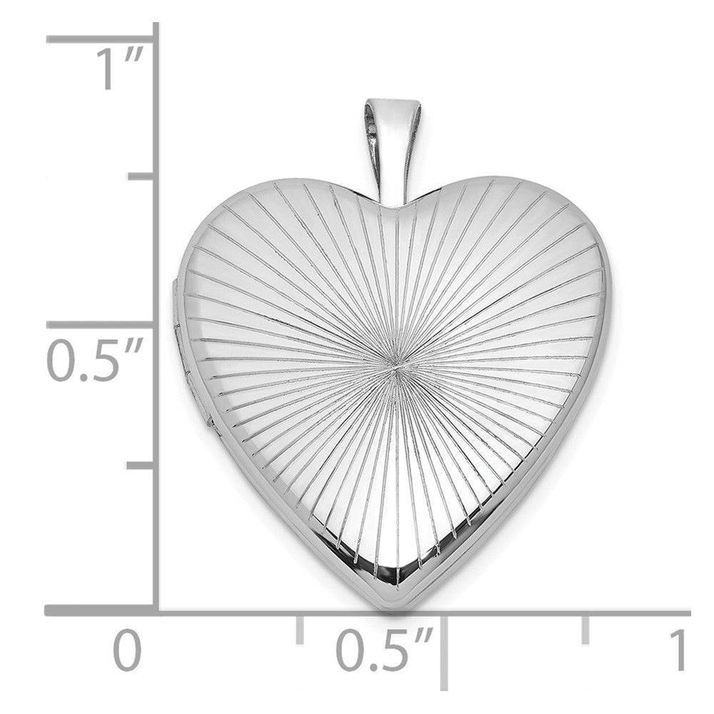 Sterling Silver RH-pl Brushed And Polished Patterned 20mm Heart Locket