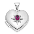 Sterling Silver Rhodium-plated Lab Created Ruby 18mm Heart Locket