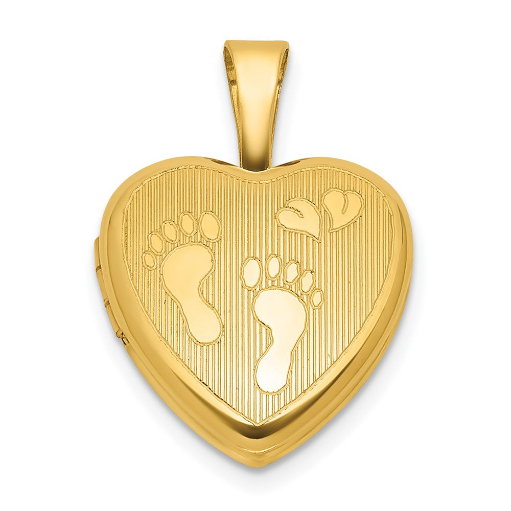 SS Gold-plated Brushed And Polished Footprints 12mm Heart Locket