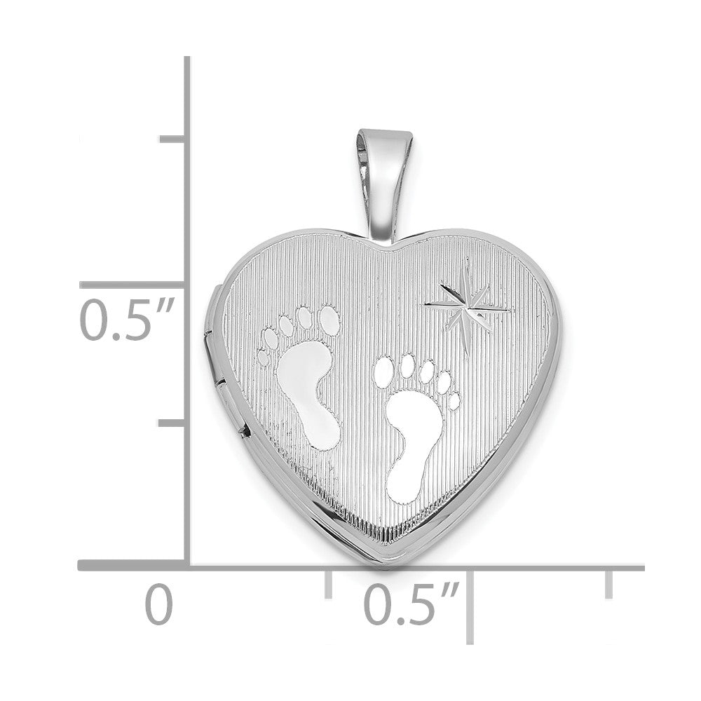 SS RH-pl Brushed And Polished Footprints And Star 16mm Heart Locket