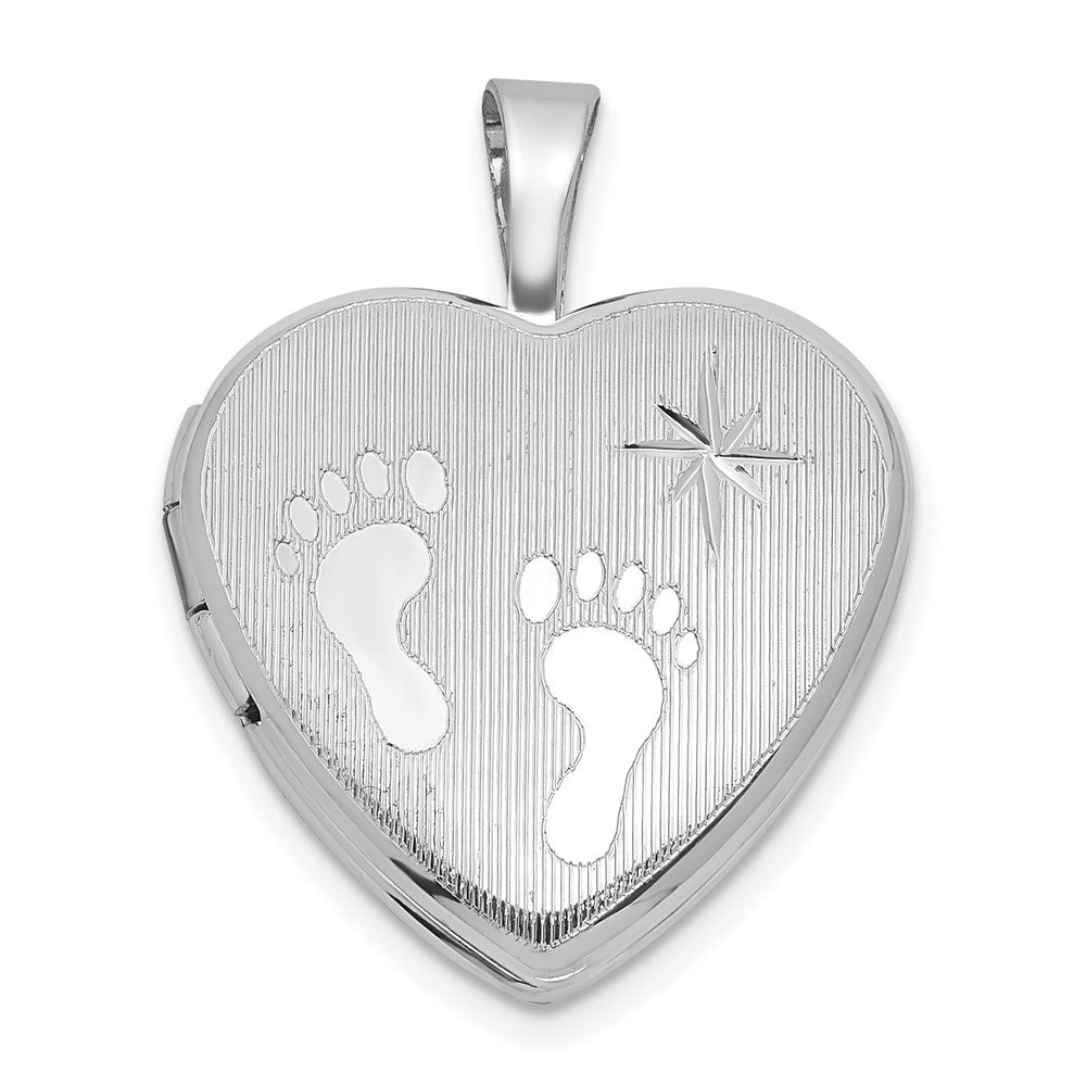 SS RH-pl Brushed And Polished Footprints And Star 16mm Heart Locket