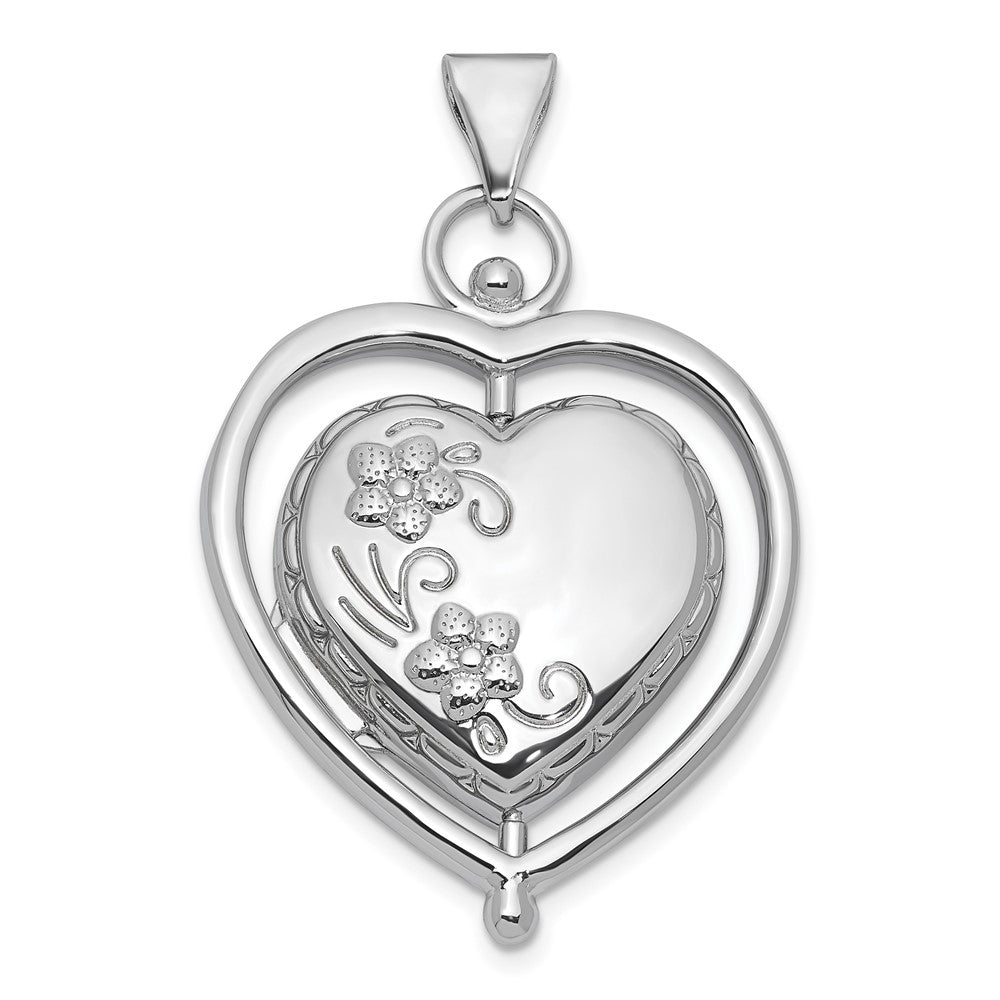 SS RH-plate Tree Of Life Flowers Spinning Reversible 15mm Heart Locket