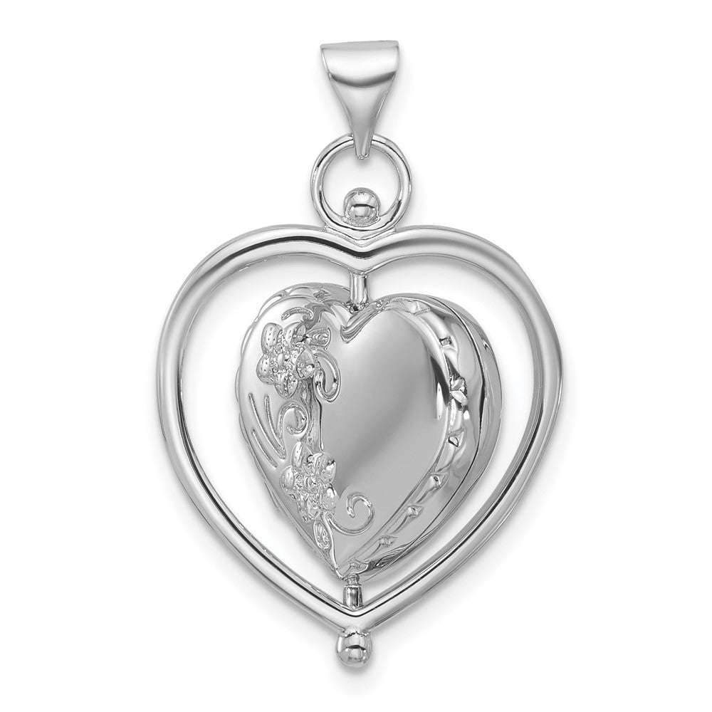 SS RH-plate Tree Of Life Flowers Spinning Reversible 15mm Heart Locket