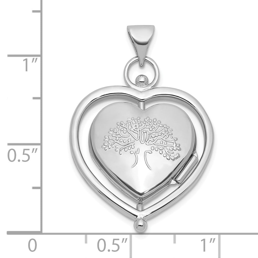 SS RH-plate Tree Of Life Flowers Spinning Reversible 15mm Heart Locket