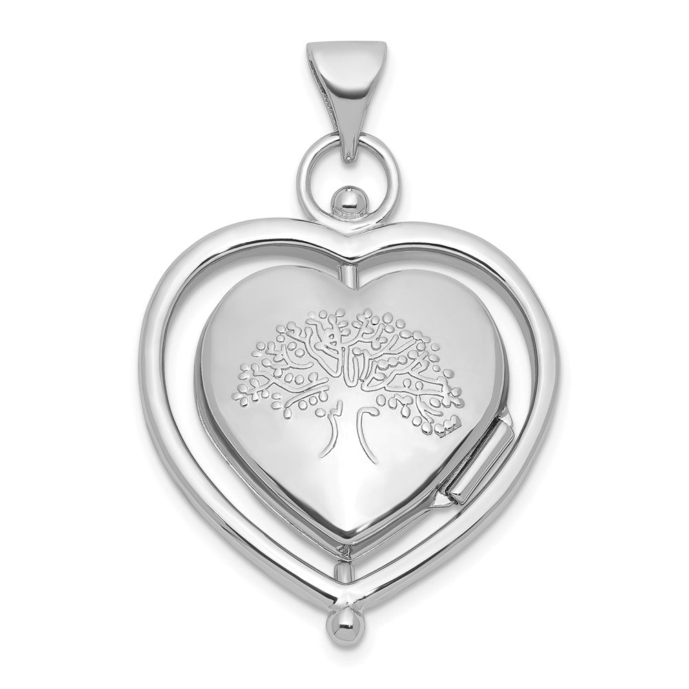 SS RH-plate Tree Of Life Flowers Spinning Reversible 15mm Heart Locket